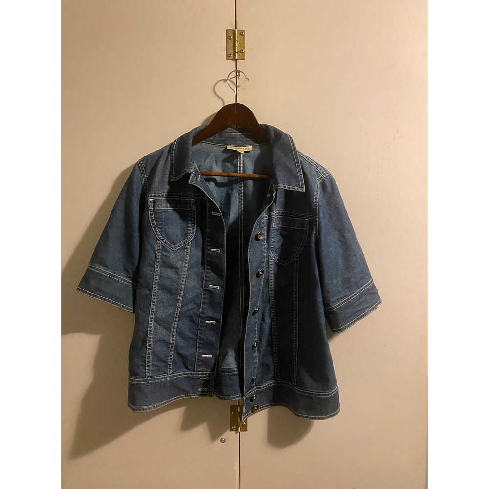 Coldwater Creek Denim Jacket Womens 12 Blue Excellent Short Sleeve Button Front